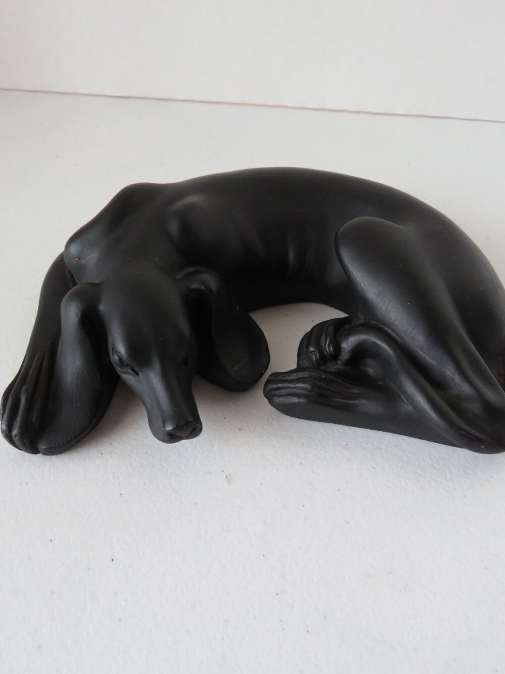 Black Resin Reclining Mid-Century Modern Matte Dog Sculpture Figurine